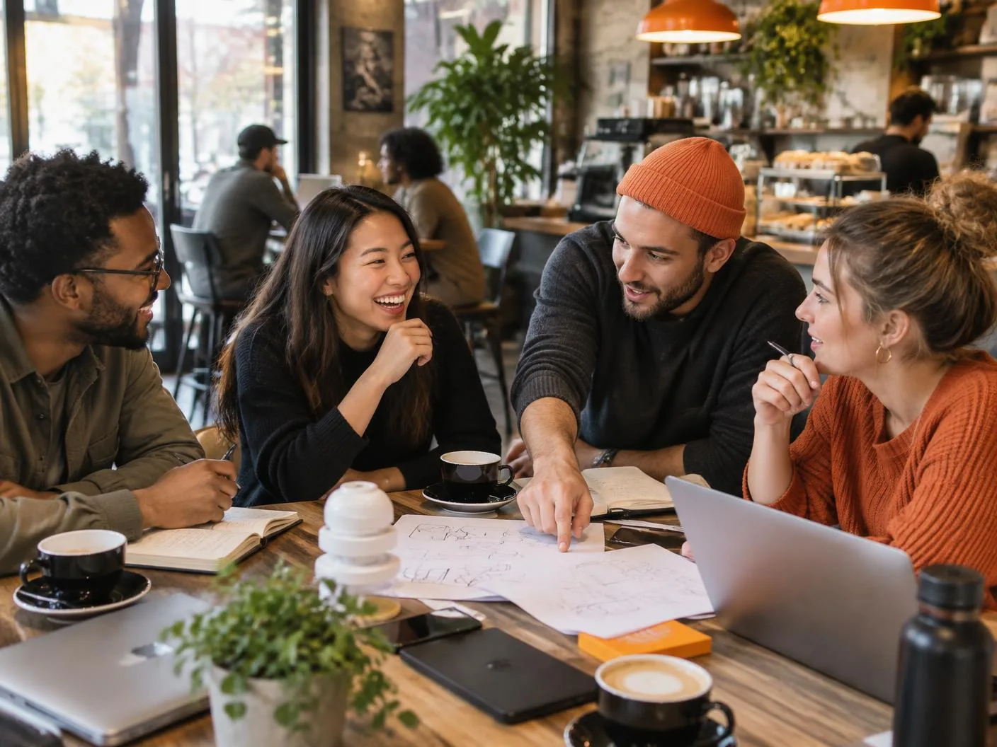 Illustration : des personnes travaillent ensemble dans un café