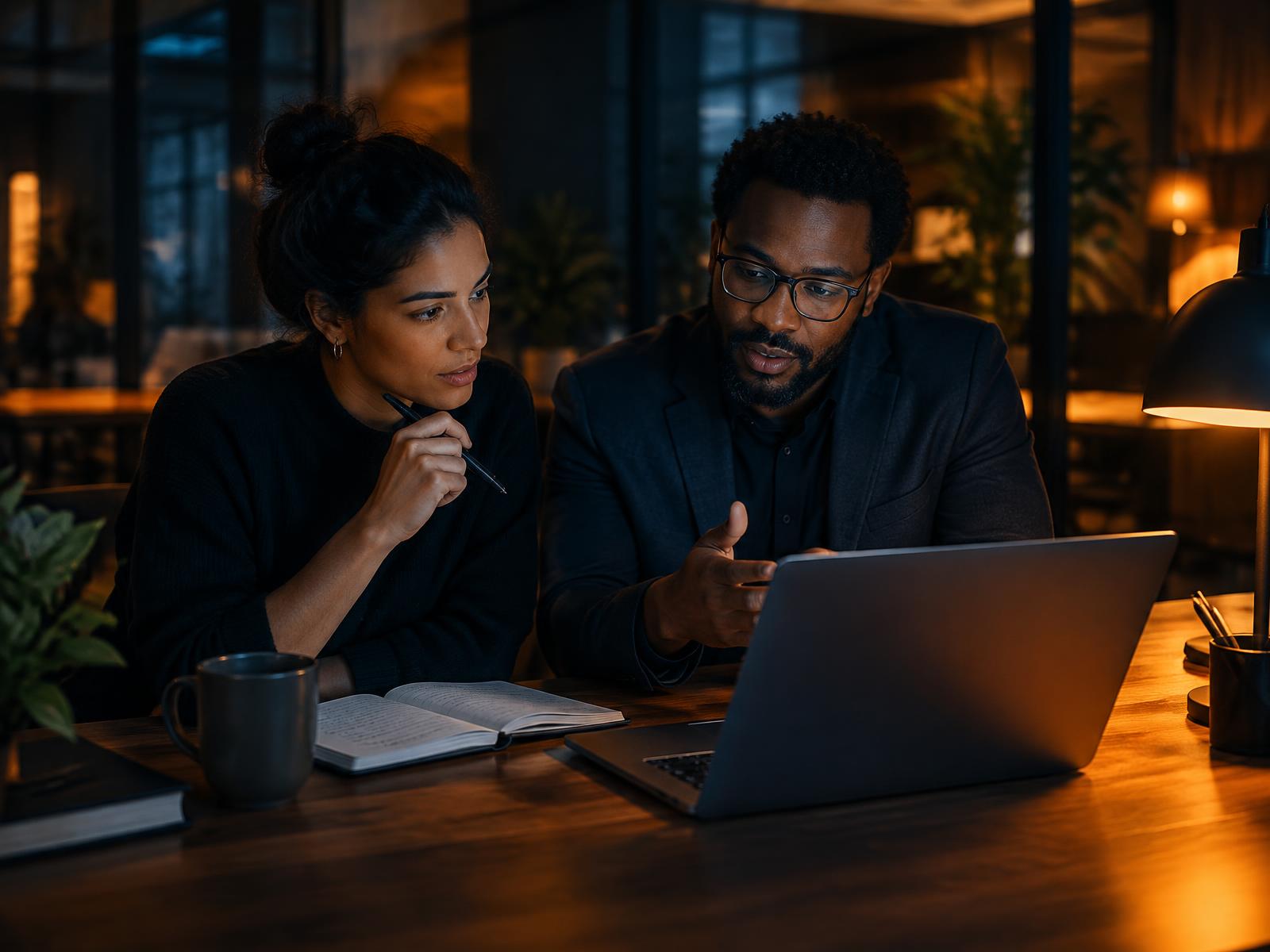 Deux professionnels échangent autour de documents de travail